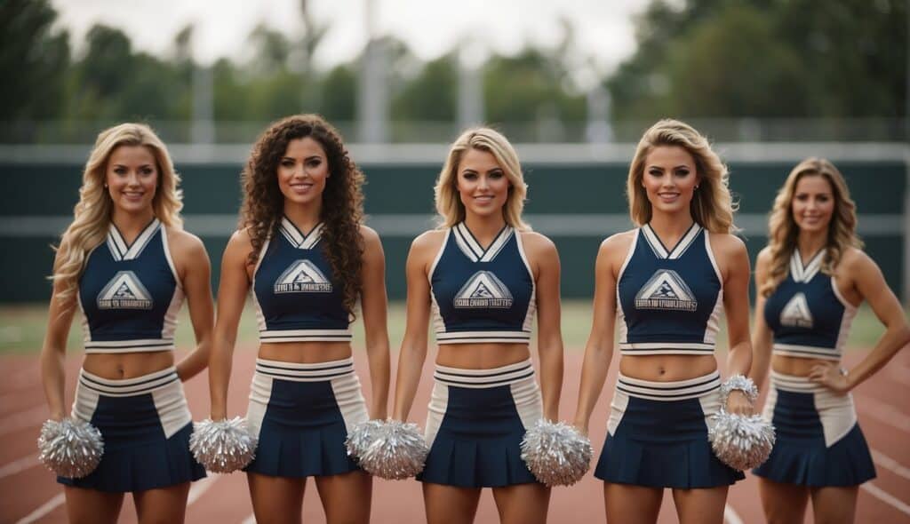 A group of cheerleaders forming a pyramid with strong, stable bases and a small, agile top. The pyramid is visually striking and exudes confidence and teamwork